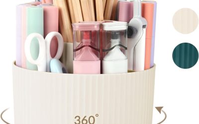 SKYDUE 360 Rotating Plastic Desk Pen Organizer with 5 Slots, Dual-Purpose Art Supply Pencil Cup for Office, School, Home