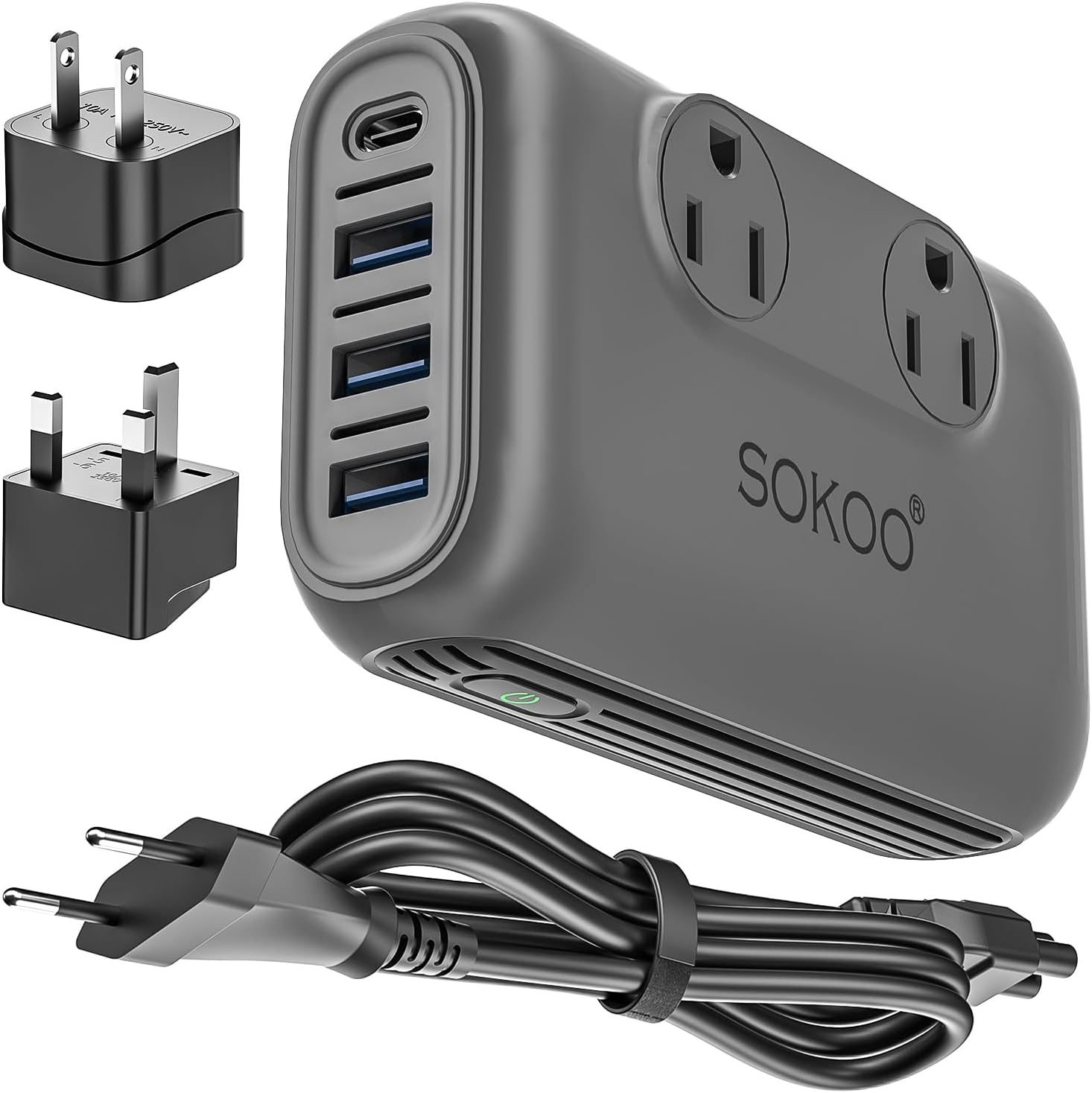 SOKOO 220v to 110v Voltage Converter, International Universal Travel Adapter, 4 USB Ports (1 USB C) Step Down Power Converter Adapter Combo with UK/AU/US/EU Plug Adapter