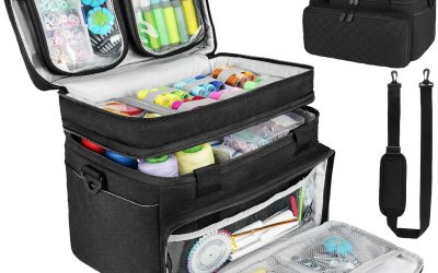 Sewing Accessories Organizer Case with Shoulder Strap,Double Layer Sewing Storage Bag with 2 Detachable Pouches for Sewing Accessories and Supplies,Large Travel Sewing Box for Sewing kit Tools,Black