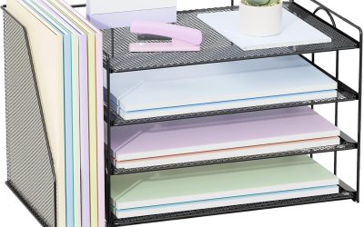 Spacrea Desk Organizers and Accessories, Paper Organizer for Desk with File Organizer, Desk Accessories & Workspace Organizers for Office Supplies (Black)