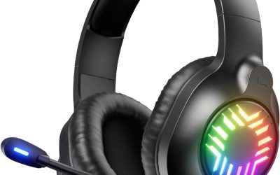 Stereo Gaming Headset, Wired Gaming Headphones Over Ear, Noise Cancelling Mic, 9 Colors Gradient RGB Ligh, Soft Memory Earmuffs for PC, Xbox One/Series PS5 PS4 Controllers, Nintendo (Black)