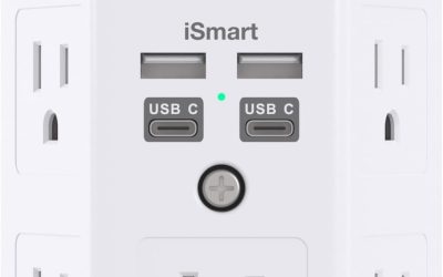 Surge Protector, 5 Outlets Extender with 4 USB Ports(USB C), 3-Side 1680J Power Strip Multi Plug Outlet Expander, USB Wall Charger, Outlet Splitter Adapter Wall Mount for Home Travel Office ETL Listed