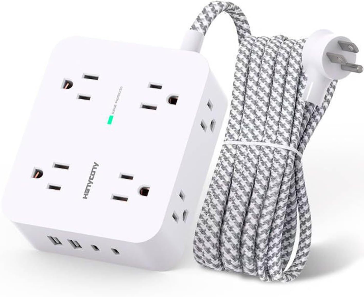 Surge Protector Power Strip – HANYCONY 8 Outlets 4 USB (2 USB C) Charging Ports, Multi Plug Outlet Extender, 5Ft Braided Extension Cord, Flat Plug Wall Mount Desk Charging Station for Home Office ETL