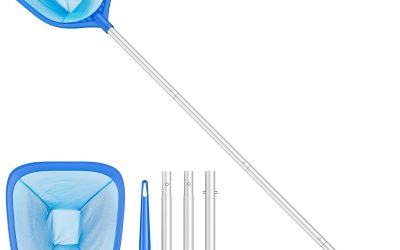 Swimming Pool Skimmer Net Total Length 57 inches, Leaf Rake Net with 4 Section Telescopic Aluminum Pole for Fast Cleaning Ponds, Hot Tub, and Spas, Pool Cleaner Supplies and Accessories