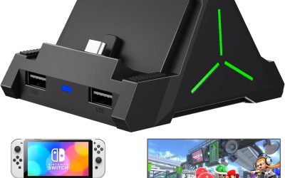TV Dock Station for Switch/OLED, 4K HDMI/USB C/USB 3.0 Ports, LED Atmosphere Light, Holds 4 Game Slots