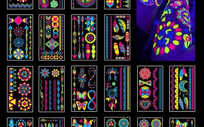 Temporary Tattoos 170 PCS Glow in The Dark Tattoos that React to Neon UV Black Light, Tattoos for Kids Teens and Adult, Neon Glow Party Decorations, Glow in The Dark Party Supplies, Glow Party Favors