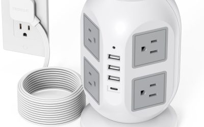 Tower Surge Protector Power Strip 10 ft, TESSAN Long Flat Extension Cord with Multiple Outlets, 8 AC Outlets with 4 USB Ports (1 USB C), Charging Station with Surge Protection, for Home Office Dorm