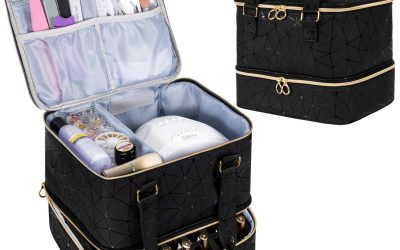 Uross Nail Polish Organizer Bag Holds 42 Bottles Nail Polish & Nail Lamp, Gel Nail Polish Organizers and Storage box for Nail Tech, Nail Kit Supplies Organizer Case – Black