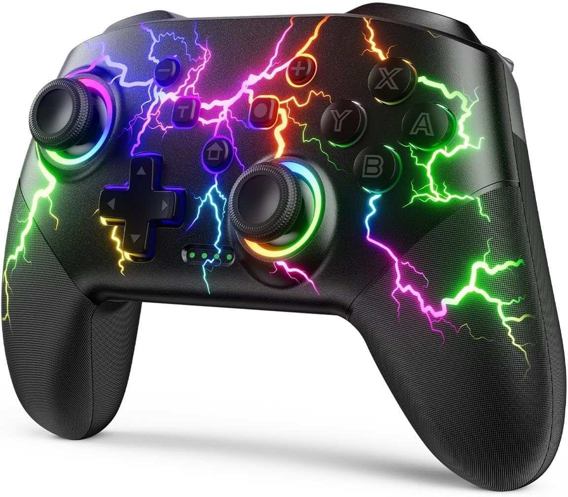 VOYEE Switch Controllers Compatible with Switch/Lite/OLED/PC Windows, 1000mAh Programmable RGB Lightning LED, Wireless Pro Controller with One Key Pairing/Wake Up/Turbo/Vibration