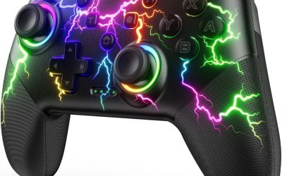 VOYEE Switch Controllers Compatible with Switch/Lite/OLED/PC Windows, 1000mAh Programmable RGB Lightning LED, Wireless Pro Controller with One Key Pairing/Wake Up/Turbo/Vibration