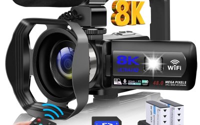 Video Camera, 8K Camcorder 48MP Vlogging Camera for YouTube 18X Digital Zoom 3” Touch Screen with WiFi, External Mic, Fill Light, Remote Control, 32GB SD Card & 2 Batteries