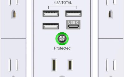 Wall Charger, Surge Protector, QINLIANF 5 Outlet Extender with 4 USB Charging Ports (4.8A Total) 3-Sided 1680J Power Strip Multi Plug Adapter Spaced for Home Travel Office (3U1C)