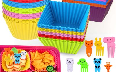 XANGNIER 60 Pcs Silicone Lunch Box Dividers with Animal Food Picks,Reusable Lunch Bento Box Accessories for Kids,Lunchbox Supplies Accessories,Back to School Lunch Essentials,Silicone Cupcake Liners