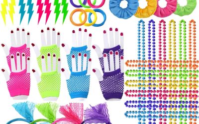 YAROMO 80s 90s Party Favors Birthday Supplies, Hip Hop Theme Gift Neon Earrings Glasses Gloves Necklace Slap Bracelet Neon Hair Scrunchies 80s 90s Party Decorations