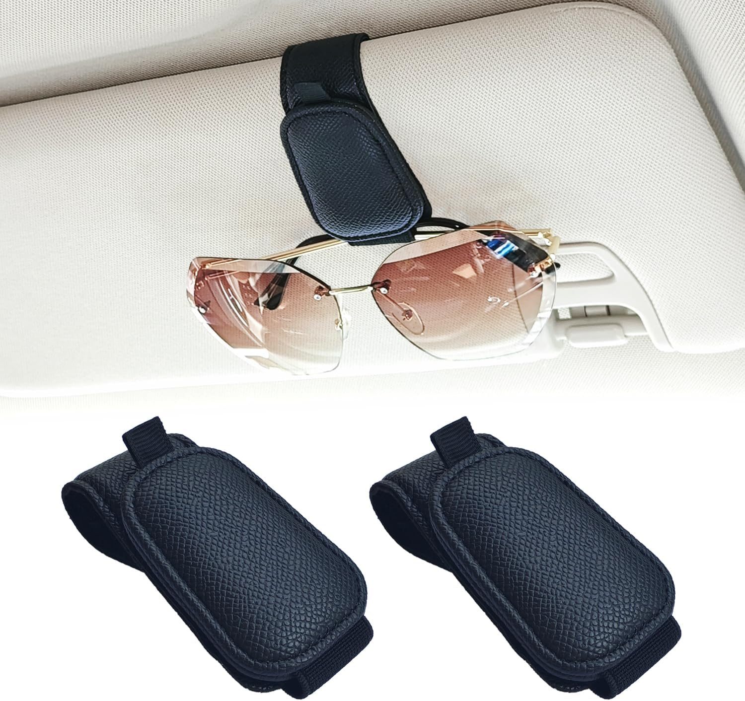 Yuoyar 2 Packs Magnetic Sunglass Holder for Car Visor – Universal Sunglasses Clip for Different Size Eyeglasses – Convenient Interior Car Accessories (Black)