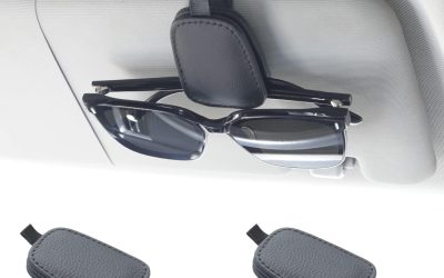 Yuoyar Sunglass Holder for Car, Magnetic Leather Sunglasses Holder and Ticket Card Clip, Car Visor Accessories, 2 Packs (Black)