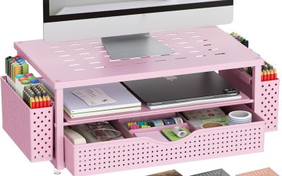gianotter Desk Organizers and Accessories, Monitor Stand with Drawer and 2 Pen Holder, Desktop Organizer Suitable for Offices and Dormitories (Pink)