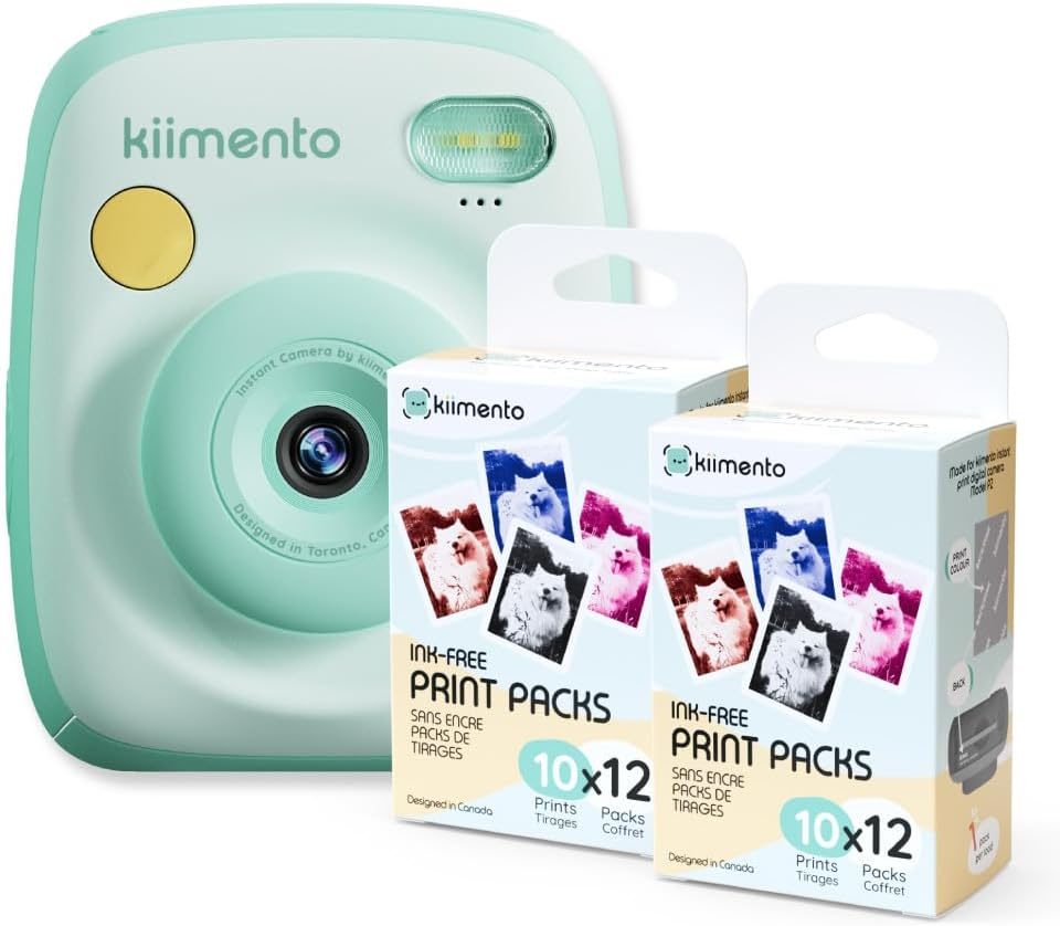 kiimento Ink-Free Instant Print Camera P2 Mint + Two 120-Prink Pack
