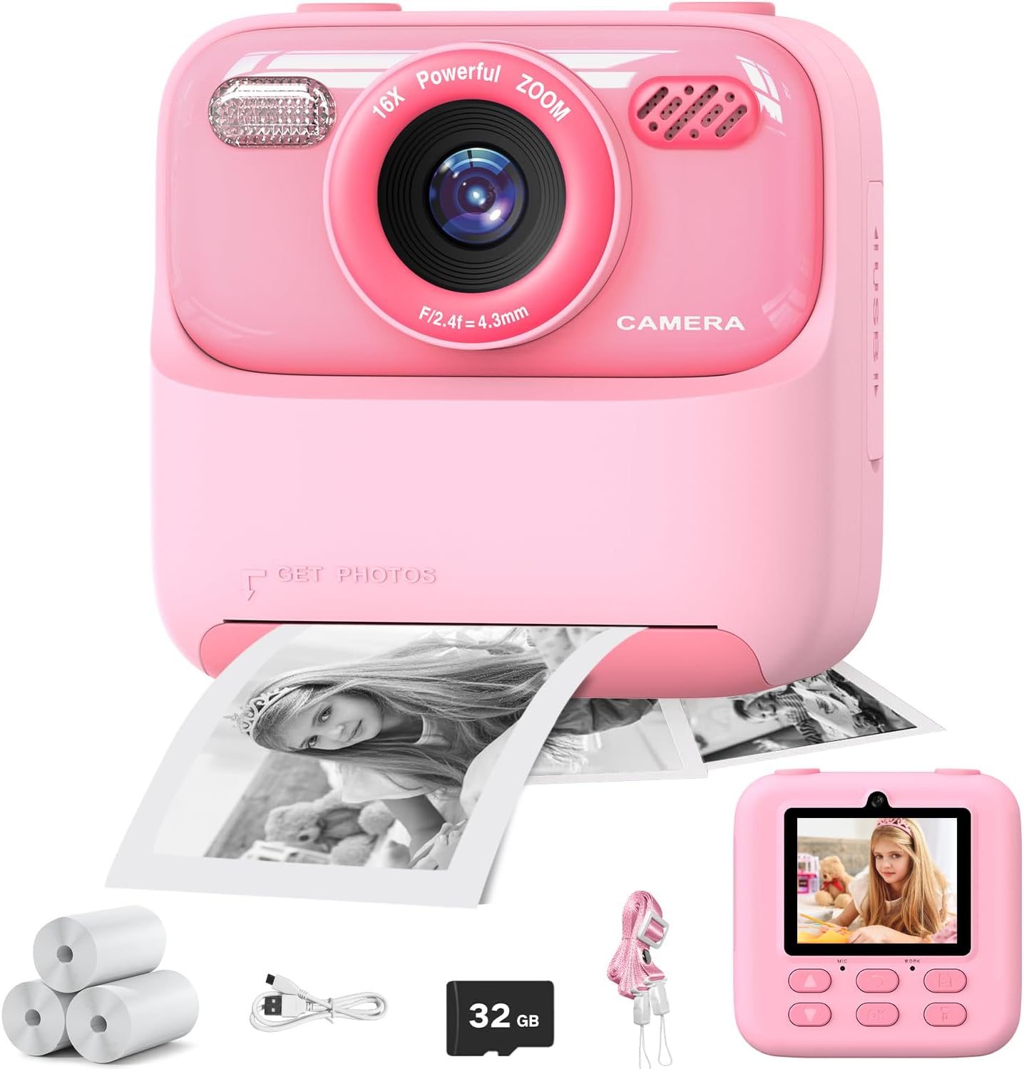 masterbee Kid Camera Instant Print Photo, Birthday Gifts for Girls and Boys, Kids Digital Camera Toys, 1080P HD Video, 3 4 5 6 7 8 9 10 11 12 Year Old Boy Gifts/Girl Gifts