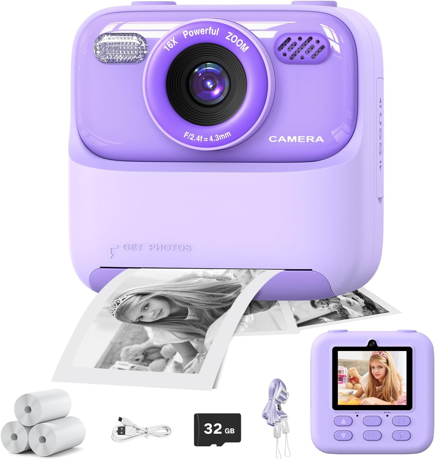masterbee Kid Camera Instant Print Photo, Birthday Gifts for Girls and Boys, Kids Digital Camera Toys, 1080P HD Video, 3 4 5 6 7 8 9 10 11 12 Year Old Boy Gifts/Girl Gifts